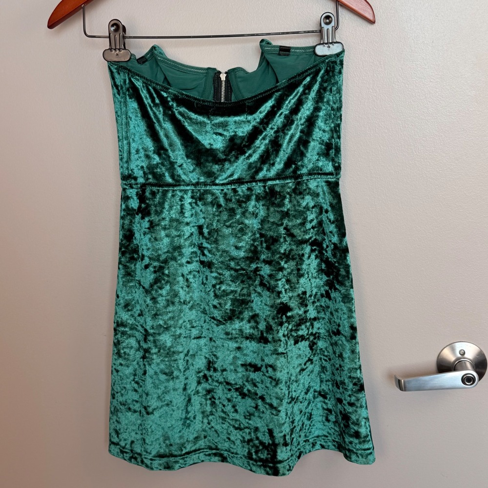 Urban Outfitters Green Crushed Velvet Corset Mini Dress Zipper Front‎ Y2K Size S - Picture 5 of 14